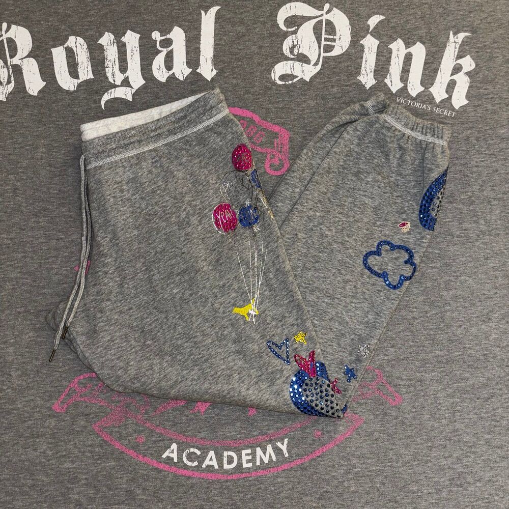 Vintage VS PINK Hot Air Balloon Rhinestone Bling Sweatpants Size Large Y2K 2000s